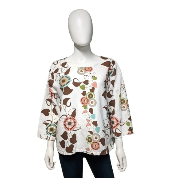 Hot Cotton White Floral Linen Top, XL - Picture 4 of 10
